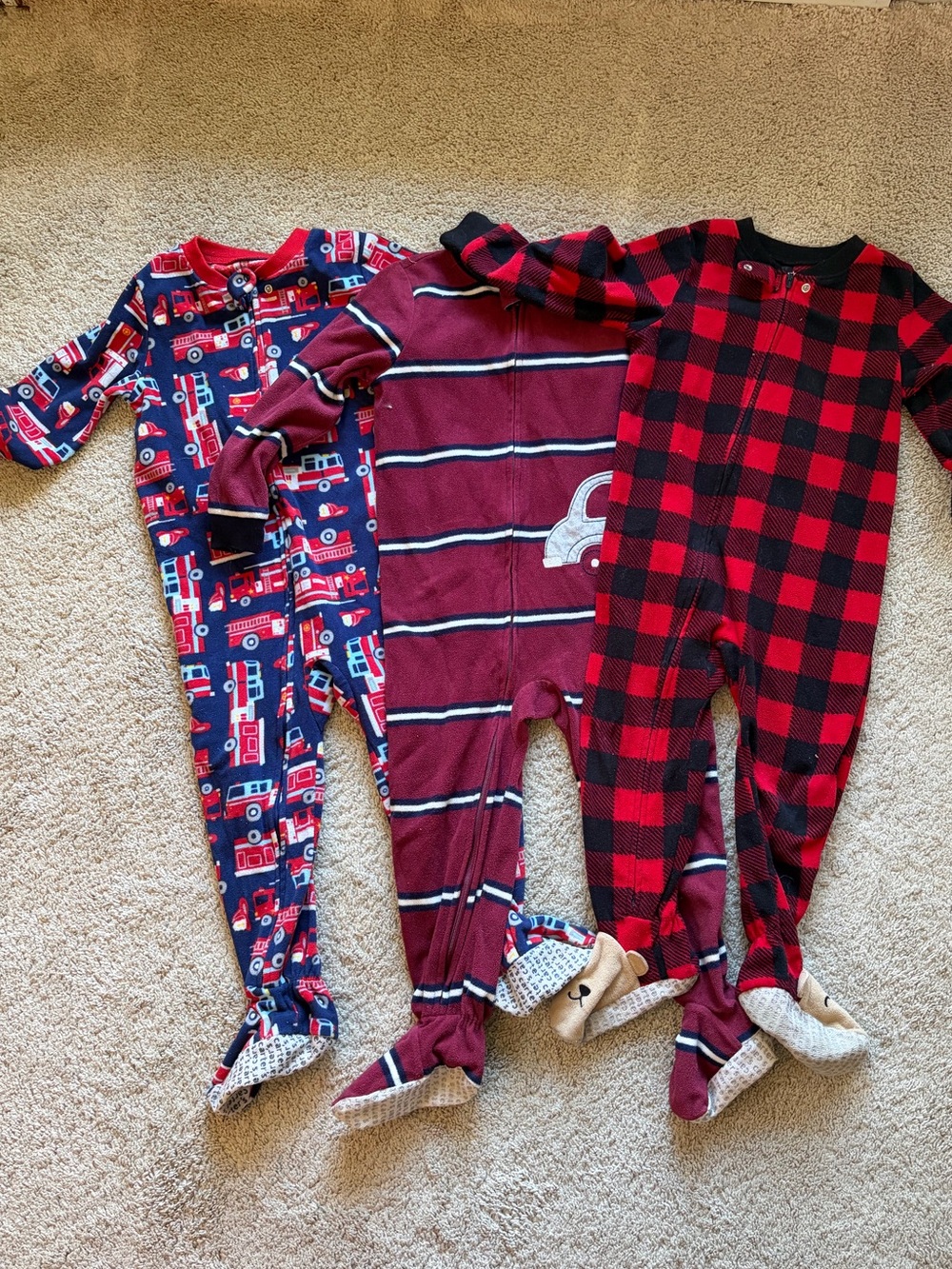 Carter's Red and Navy Kids One-Piece Footed Pajamas - 3 Pack